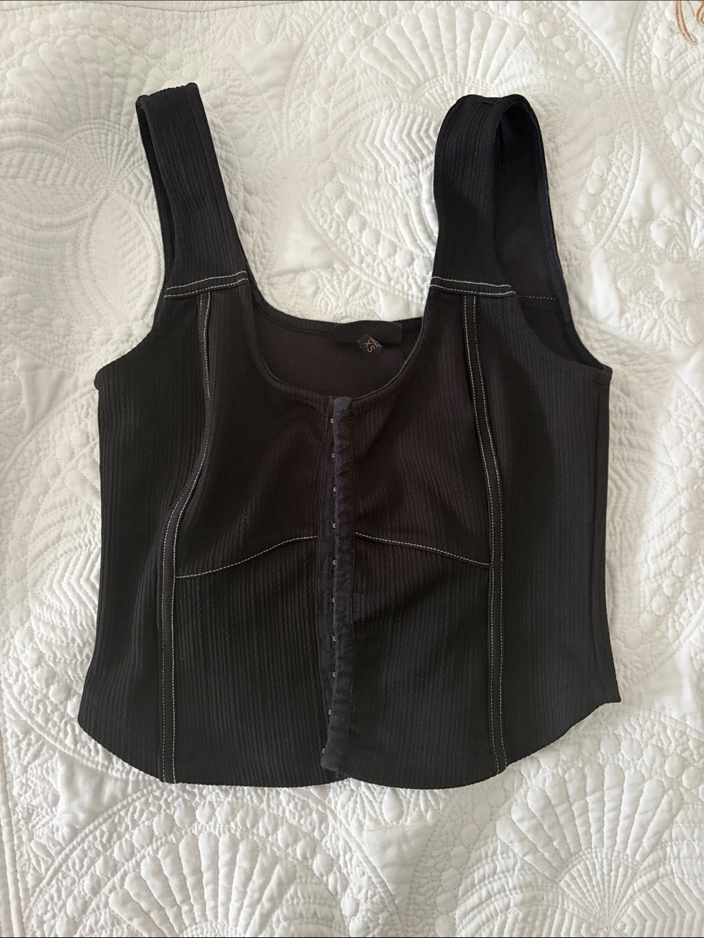 Shyanne Black Ribbed Hook-Front Tank